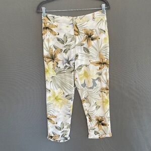 CHARLIE B Women's Size 6 Viscose Linen Blend Flower Garden Cuffed Ankle Pants